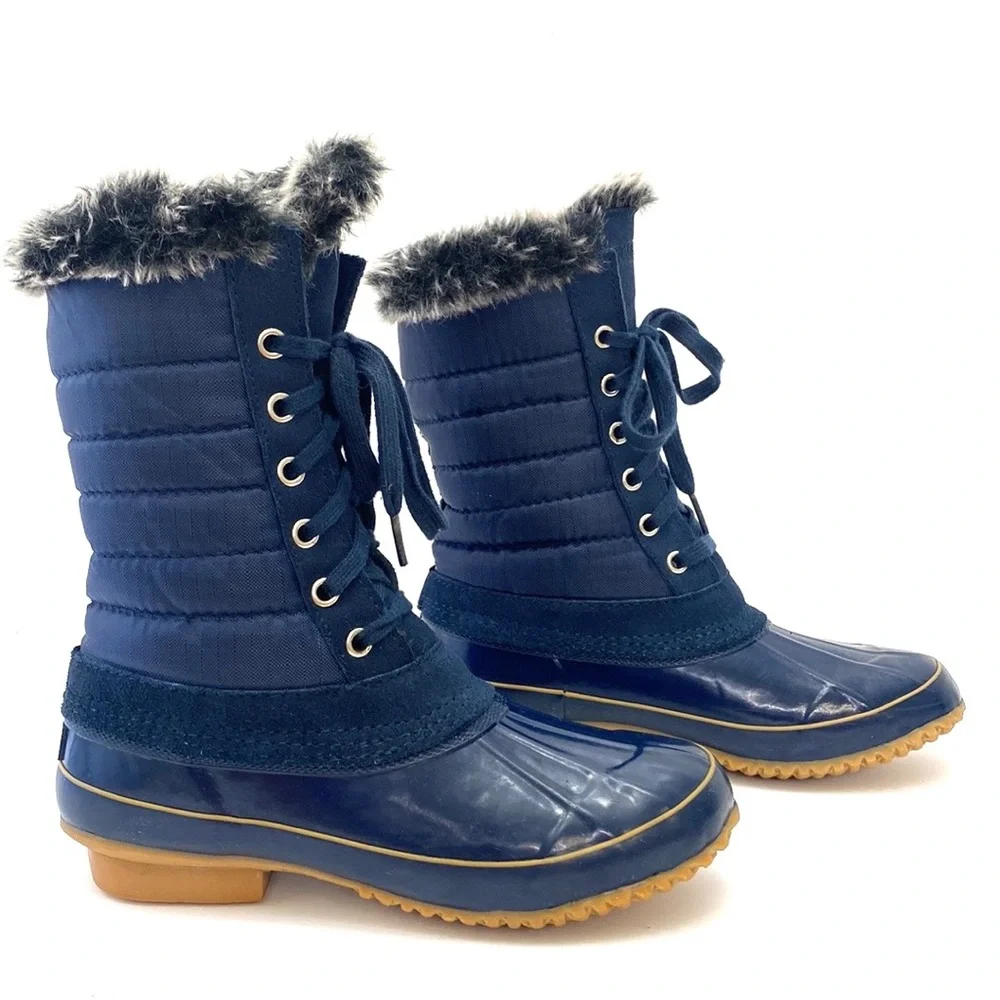 Khombu Women's Boston Bean Navy Blue Quilted Apres Winter/Snow Boots